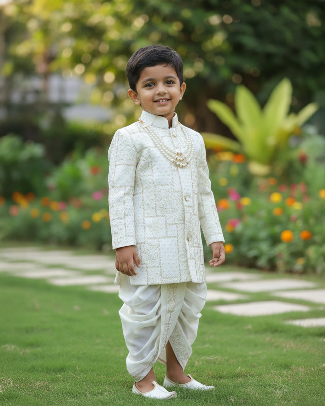 Elegant Ivory Nawabi Sherwani Dhoti