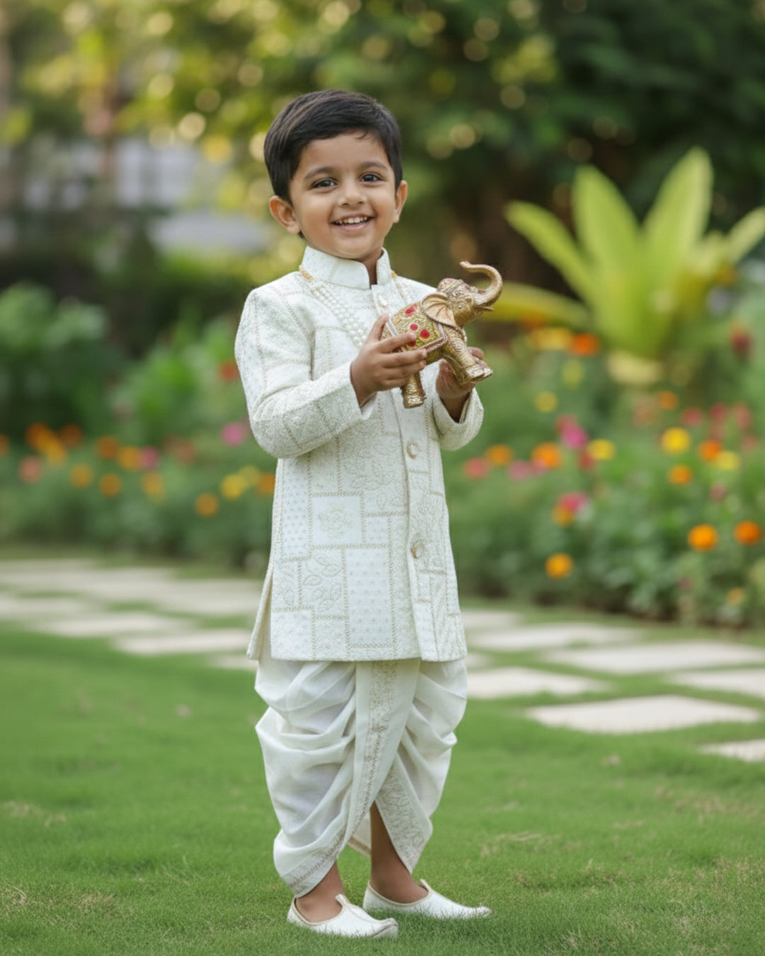 Elegant Ivory Nawabi Sherwani Dhoti